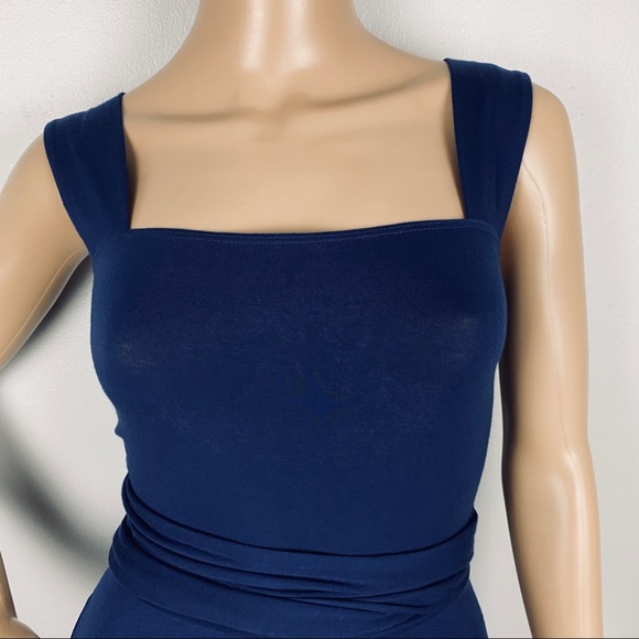 NEW REFORMATION DARK BLUE TIE BACK MIDI DRESS - Picture 3 of 8